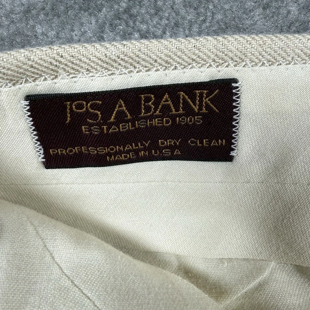 Vintage Jos A Bank Pants Men's 34x31 Beige Wool Blend Double Pleated Cuffed